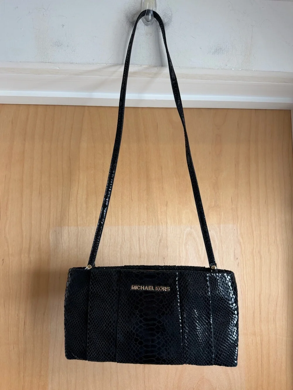 NWT! Michael Kors Black Snakeskin Embossed Shoulder Bag - Clutch Purse